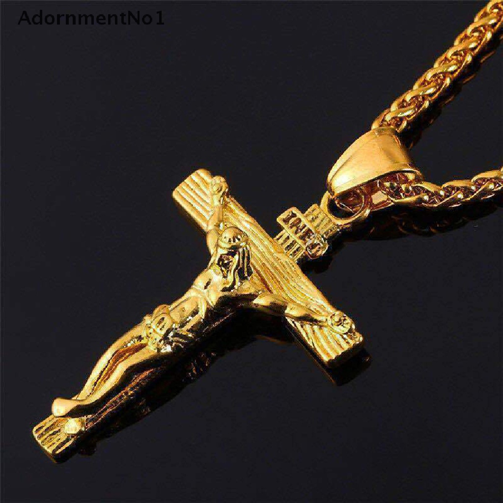 (AdornmentNo1) Kalung Rantai Dengan Liontin Salib Yesus Bahan Stainless Steel Untuk Pria