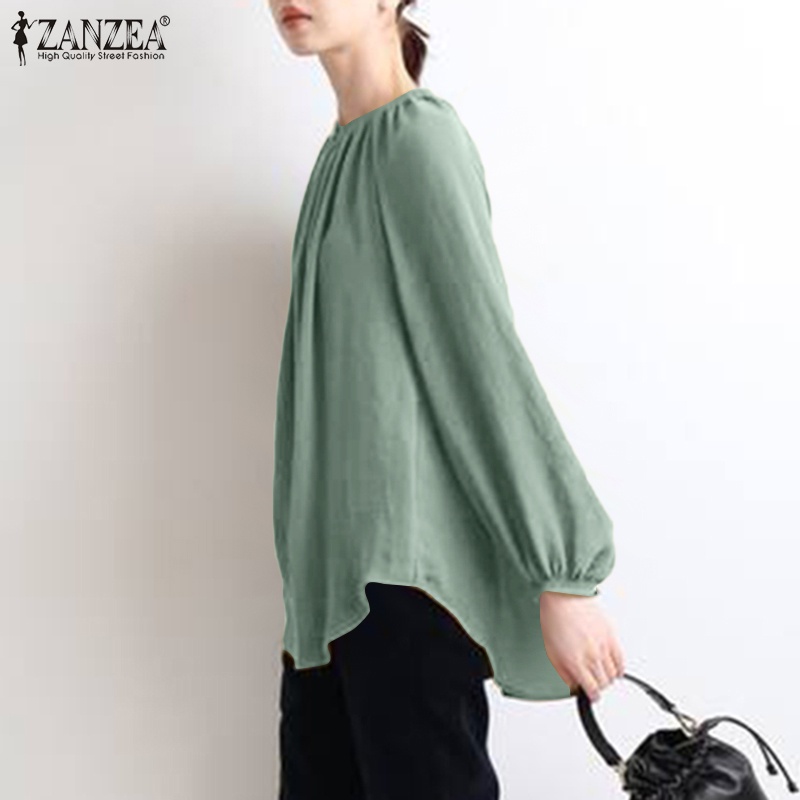 ZANZEA Women Button Down Front Long Sleeve Elastic Cuff Solid Korea Blouse