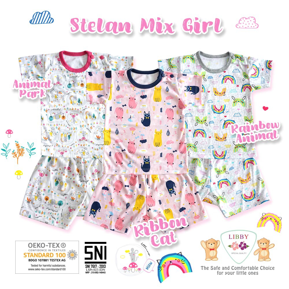 ♥BabyYank♥ [1stel] LIbby Setelan Pendek S M L 2L XL XXL (0 - 4 tahun)