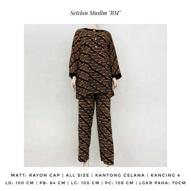 setelan muslim kancing  babydoll panjang batik cap
