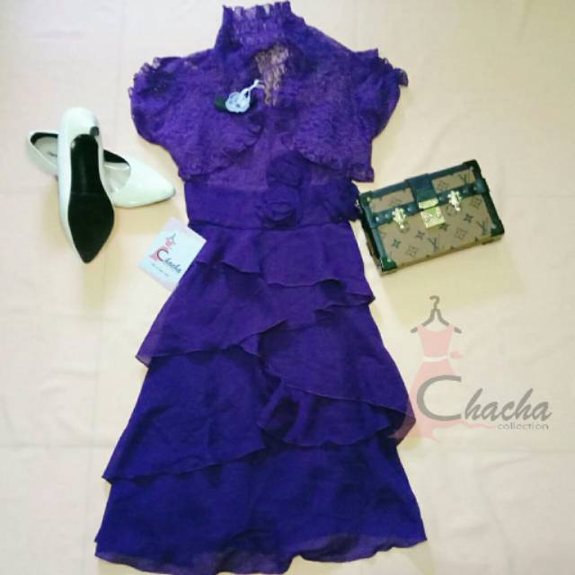 Dress Bunga / party dress / dress party / dress wanita / dress ungu / dress brokat / dress brukat