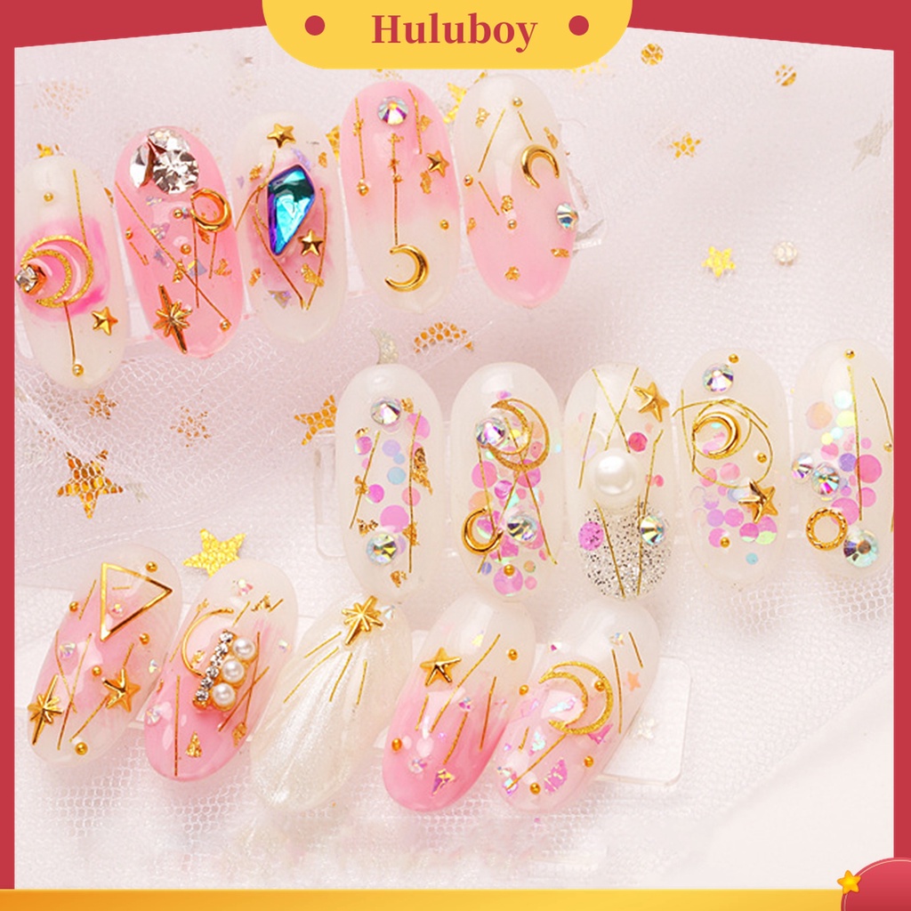 Huluboy Huluboy♡ Stiker Kuku Motif Bintangbulan Bahan Tembaga Untuk Nail Art