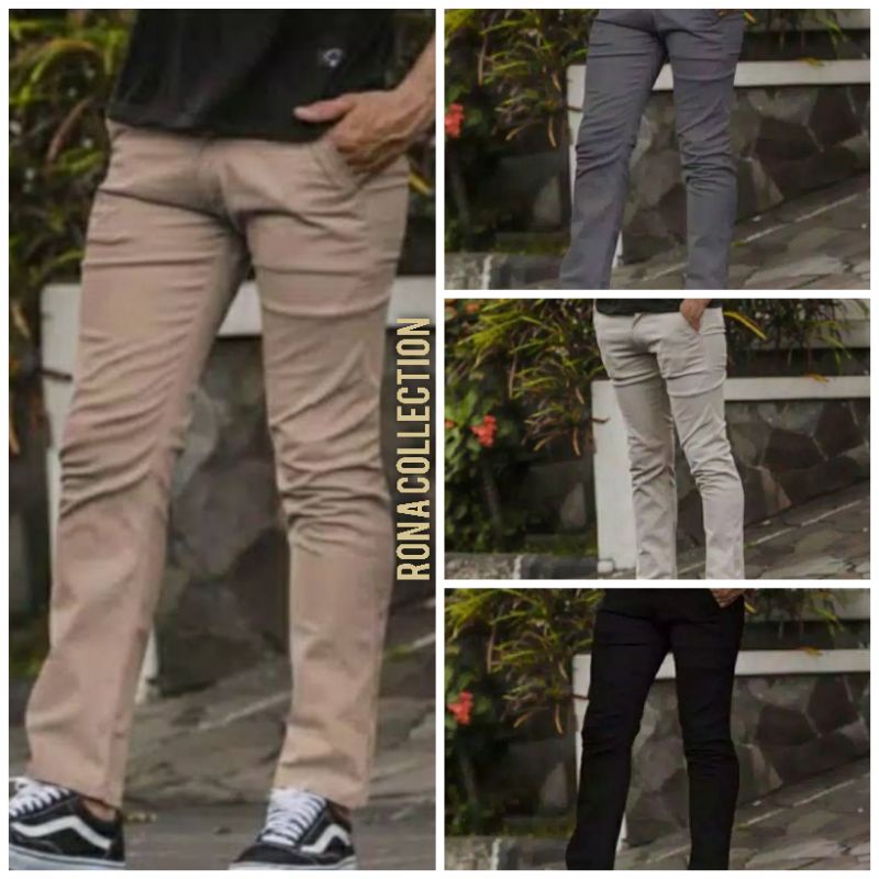 #CELANA CHINO Panjang pria Slimfit KERJAHARIAN Santai Casual Formal Hitam Abu Cream Mocca Size 27-38#