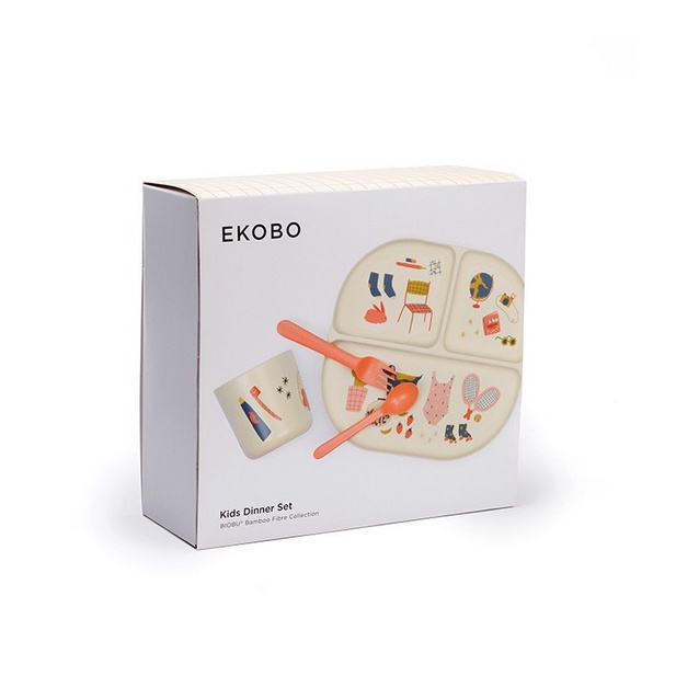 EKOBO Bamboo Illustrated Kids Dinner Set - Peralatan Makan Anak Set Perlengkapan Dinner Makan Anak