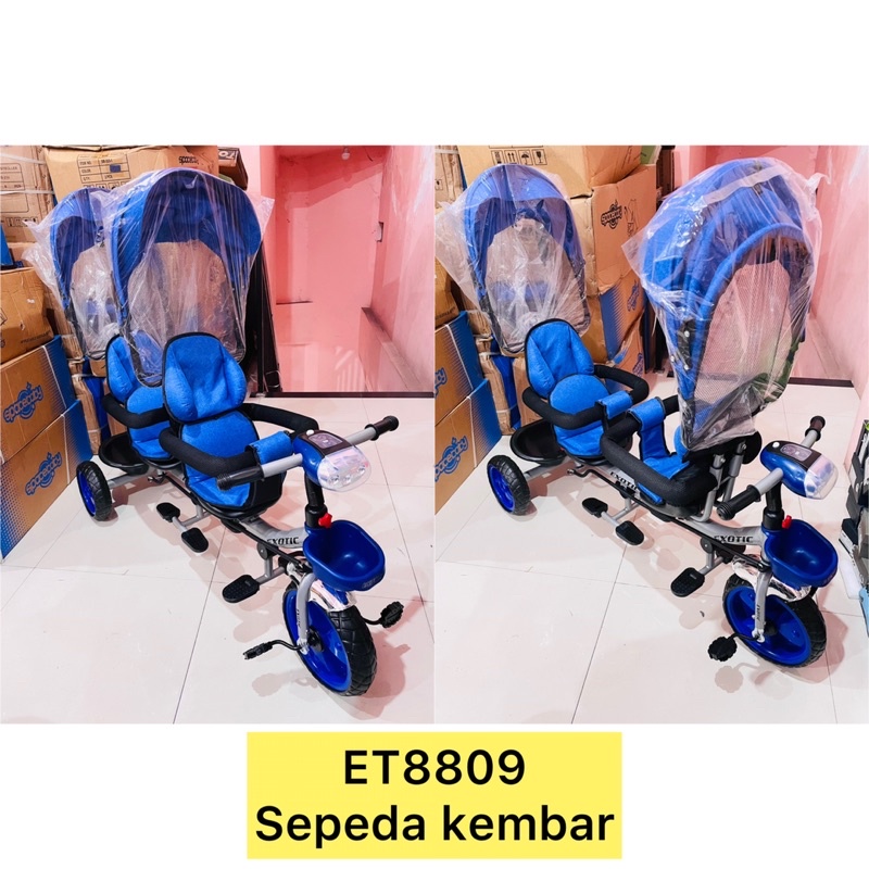 SEPEDA DORONGAN RODA TIGA ANAK KEMBAR STROLLER ANAK KEMBAR / 2 BANGKU ET8809 8809 LW366 SB1013 EXOTIC