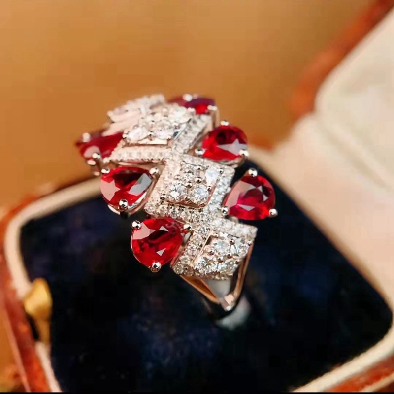Cincin Wanita Desain Merpati Hias Ruby Darah Imitasi Gaya Retro Untuk Pernikahan / Banquet / Cocktail