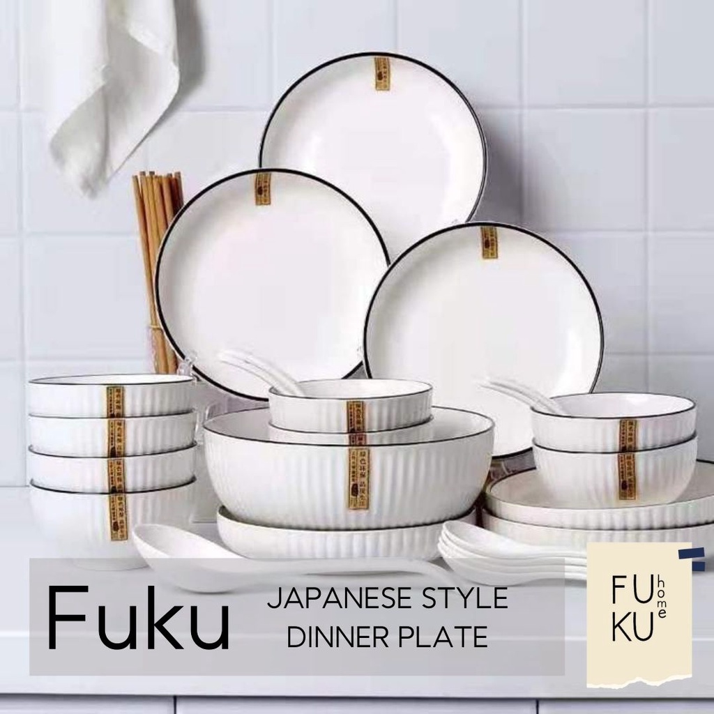 Piring mangkuk jepang Korea Nordic Style keramik polos unik sup kuah rata