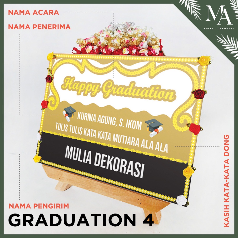 Karangan Papan Ucapan Bunga Mini Gift DIY Custom Graduation Congratulation Engagement Wedding Satu Hari Jadi