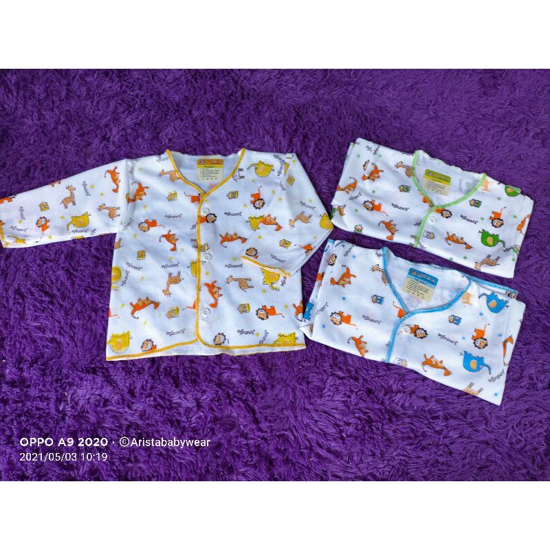 NEWBORN | (3PCS) BAJU BAYI, PUTIH MOTIF JOUNGLE