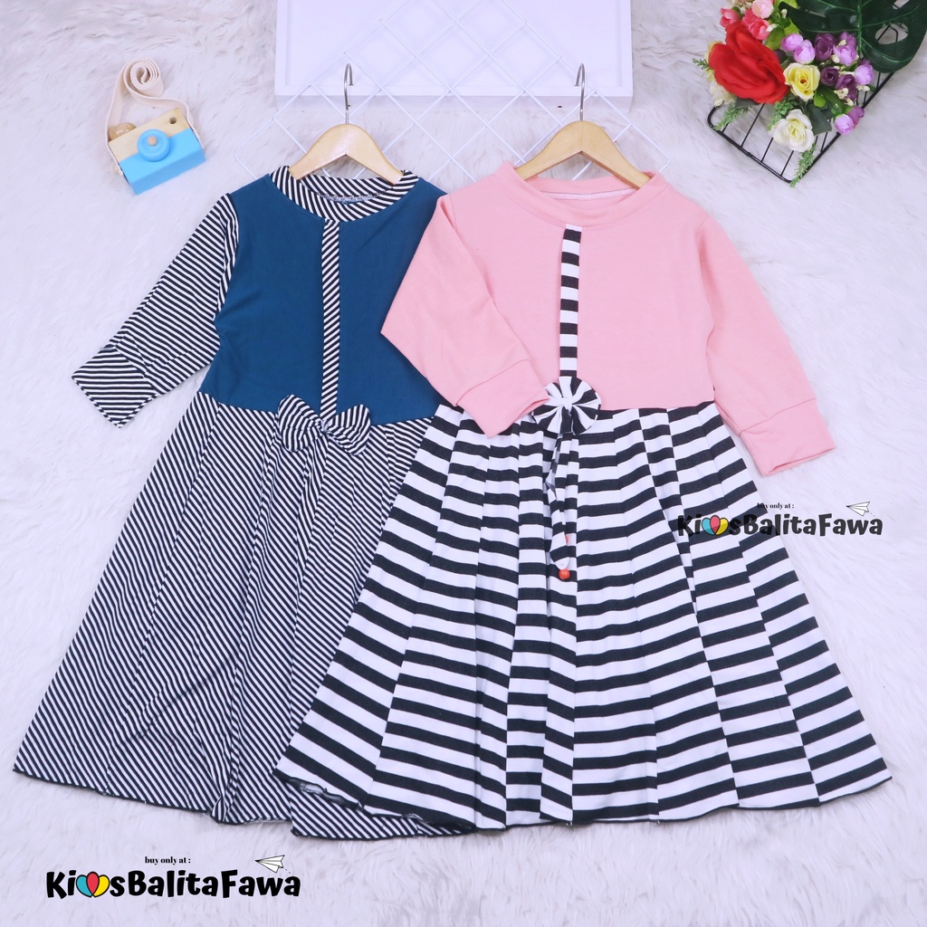 Dress Valencia uk 7-8 Tahun / Dres Baju Anak Perempuan Lengan Panjang Motif Adem Fashion Kids