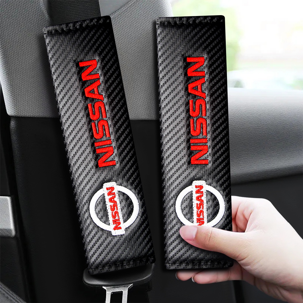 NISSAN 2pcs Cover Sabuk Pengaman Bahan Serat Karbon Untuk March Almera Note Livina Juke X-trail Versa Kicks Tida