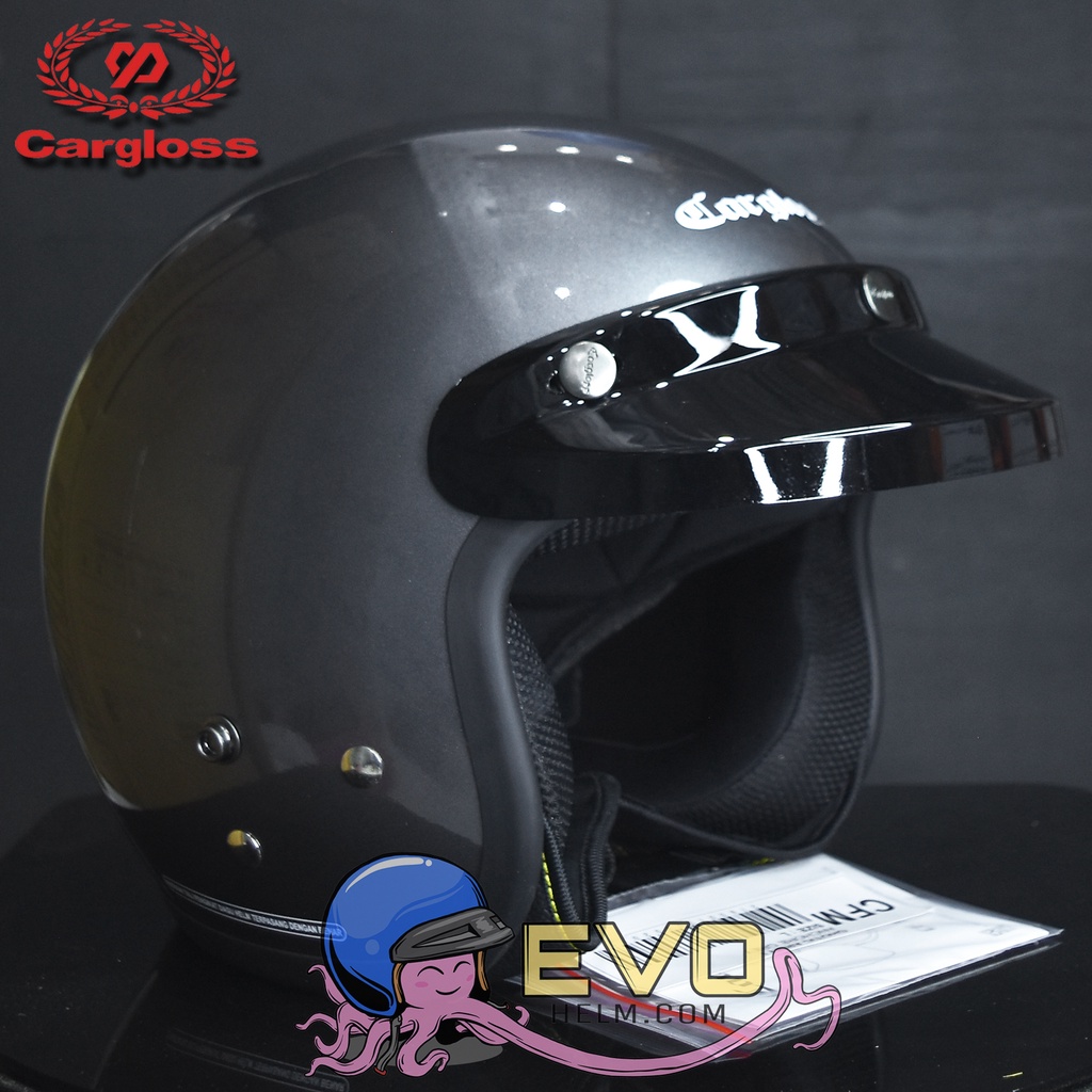 HELM CARGLOSS ORIGINAL CFM RETRO ARMY HALF FACE - ANCHORE GREY METALIC + KACA DATAR