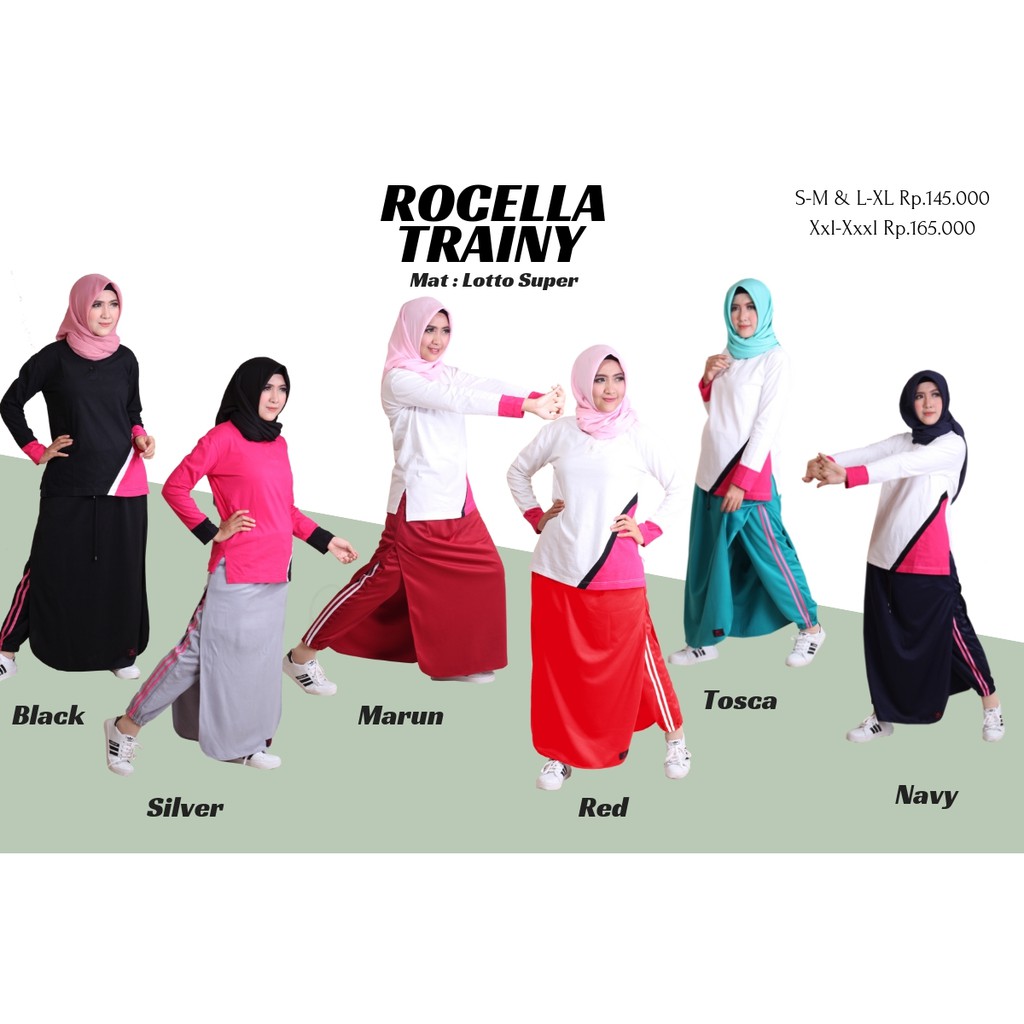 Celana Olahraga Muslimah Rocella Rok Celana Trainy / Rocella Original / COD / Rok Celana Olahraga