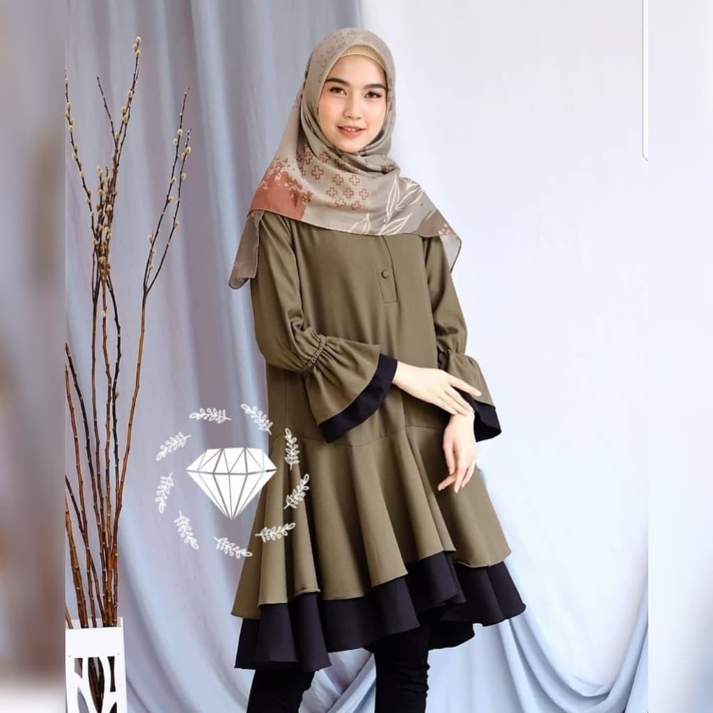 SMARTDN Limited Tunik cantika army baju muslim remaja trendy kuliah pesta tunic bea at