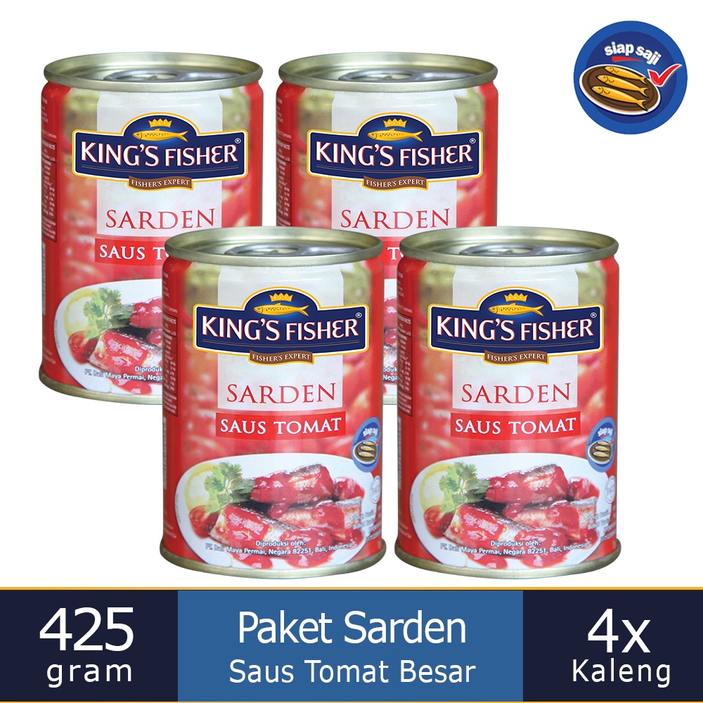 

King's Fisher Paket 4 pcs Sarden saus tomat 425g Makanan Kaleng kings fisher