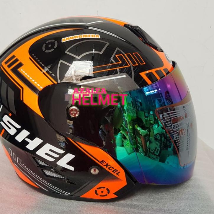 Top Produk.. Helm SHEL EXCEL Motif ANDROMEDA Black Orange
