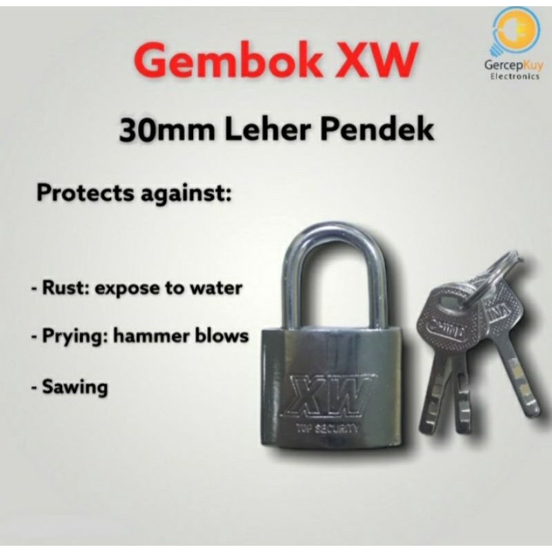 Gembok XW 30mm Leher Pendek + 3 Kunci