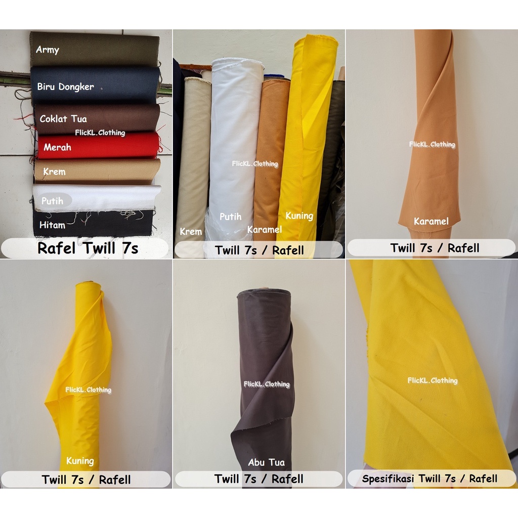 Bahan Kain Twill 7s Rapel Rafel Kain Raffel Rafell Cotton Katun jaket tas celana