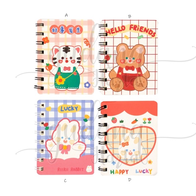 Notebook A7 Spiral Lucky Tiger Bear Rabbit Buku Motif Hewan GH 308555