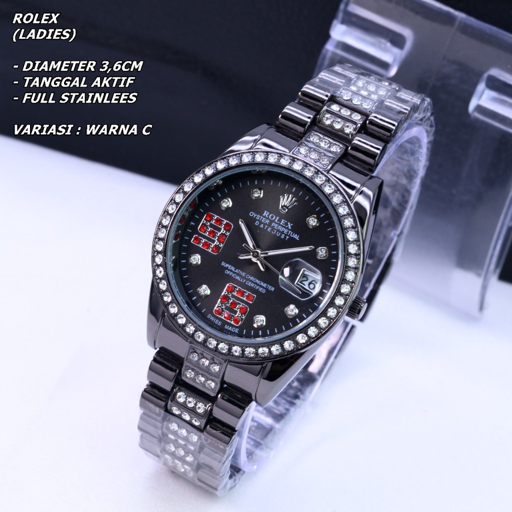 JAM TANGNA WANITA RANTAI BODY BULAT DIAMOND TANGGAL AKTIF