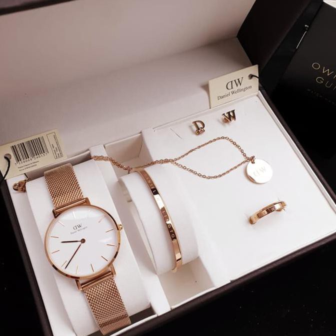 TERBARU 1 SET JAM TANGAN WANITA MERK DANIEL WELLINGTON DW PETITE MELROSE TERLARIS