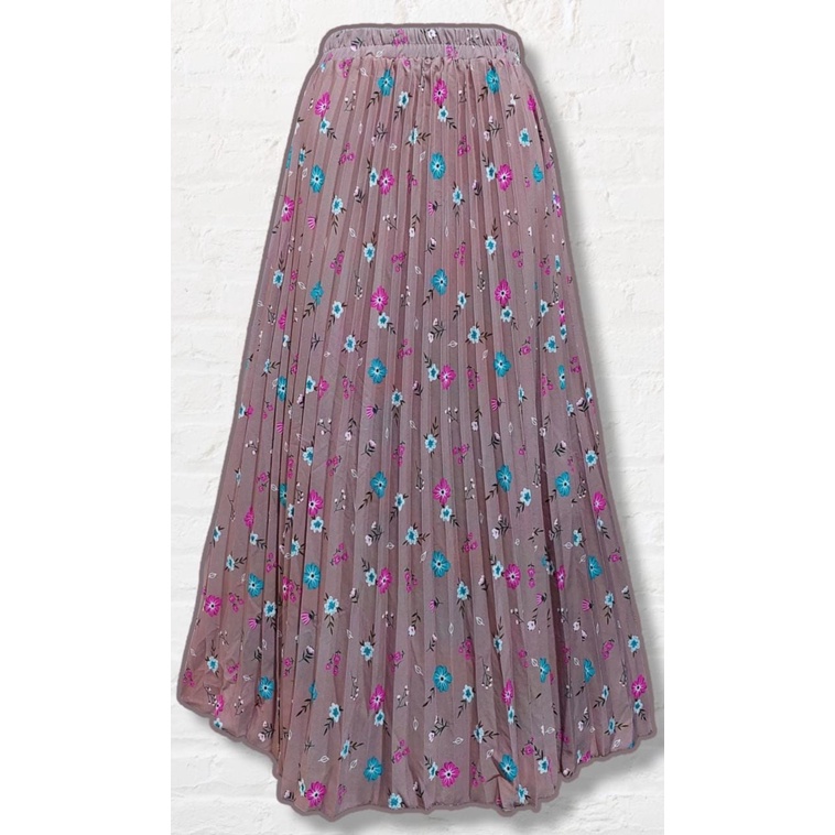 [D-01 B.Azelea] Rok Plisket Motif Bunga Azelea / Rok Plisket Payung Terbaru