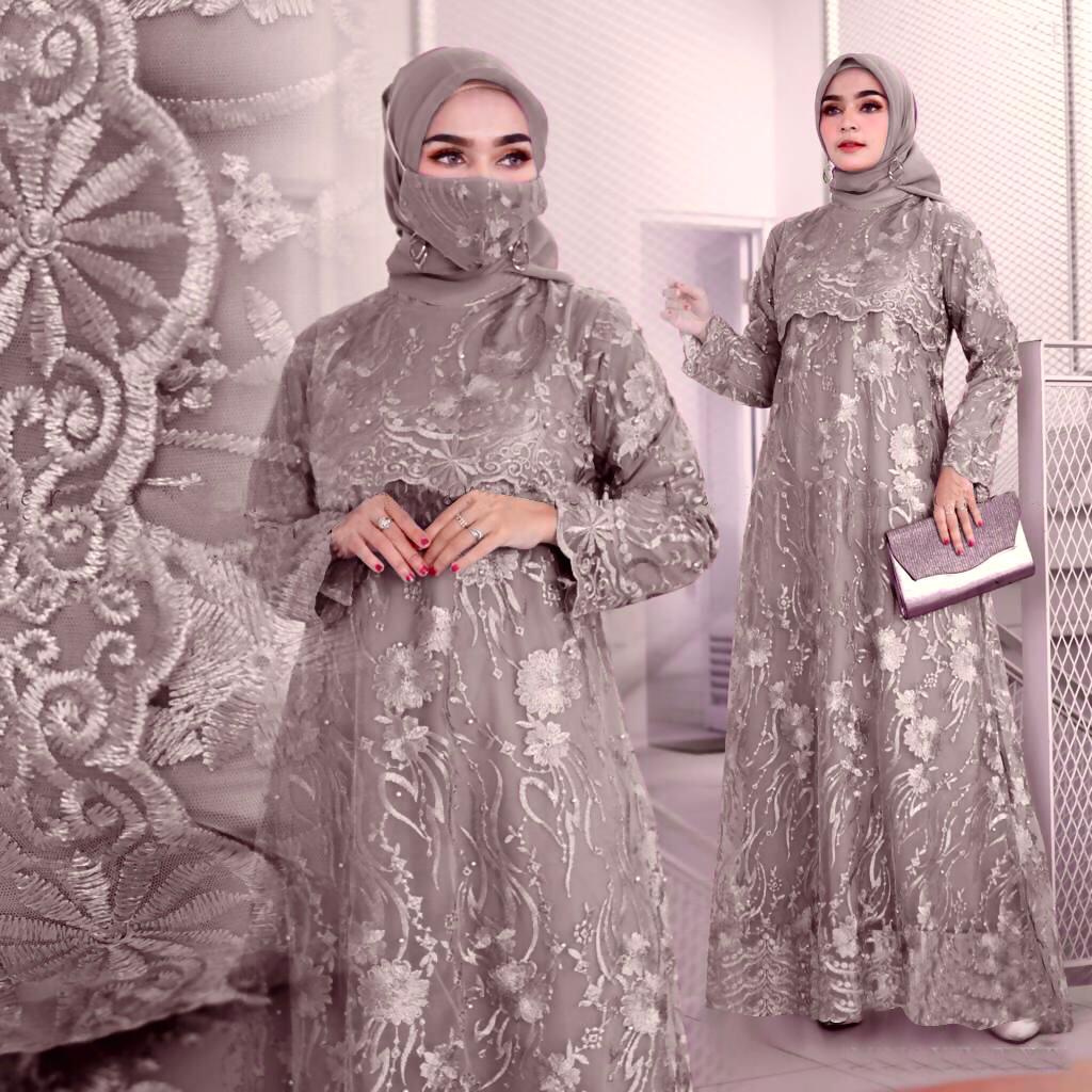 GAMIS MAXI SHANIA FREE MASKER/TILE BRUKAT MUTIARA/GAMIS PESTA/DRESS KONDANGAN/SIZE S/L/XL/XXL/XXXL/GAMIS PESTA FASHION TERBARU/BRIDESMAID/GAMIS REMAJA