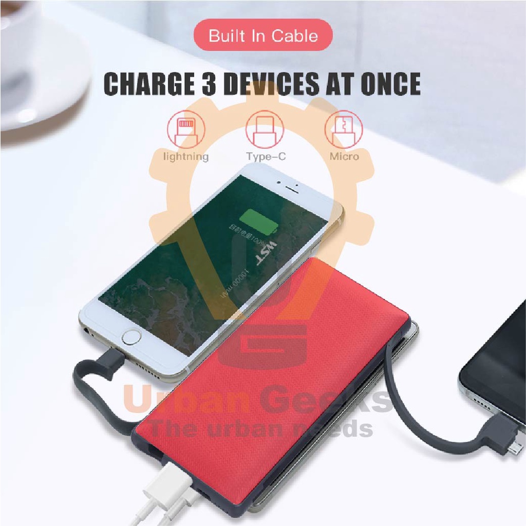 Powerbank 10000mAh WST PB922QA Quad Output Integrated Cable