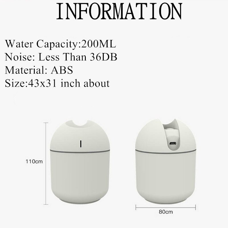 Mini Air Humidifier Aromatherapy LED Light 250ml - G250ml