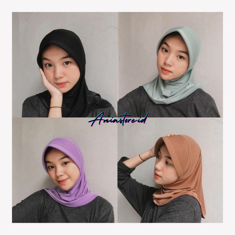 Bergo Jersey premium / hijab sporty pendek / hijab sporty salur