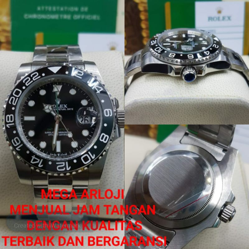 JAM TANGAN COWOK ROLEX GMT MASTER II DILVER BLACK 40MM SUPER PREMIUM AAA