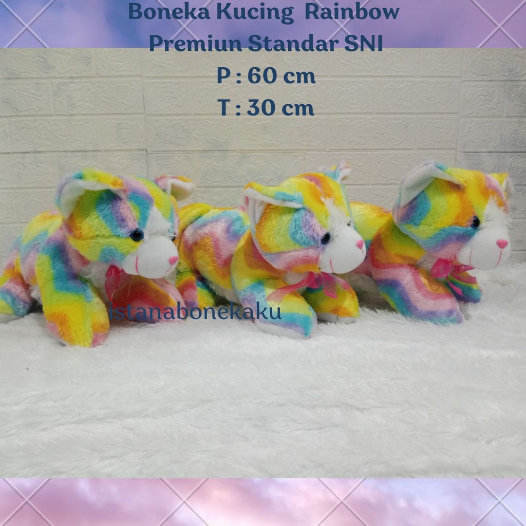 Boneka kucing rainbow / cat bulu halus bahan sangat lembut isi silicon murni SNI