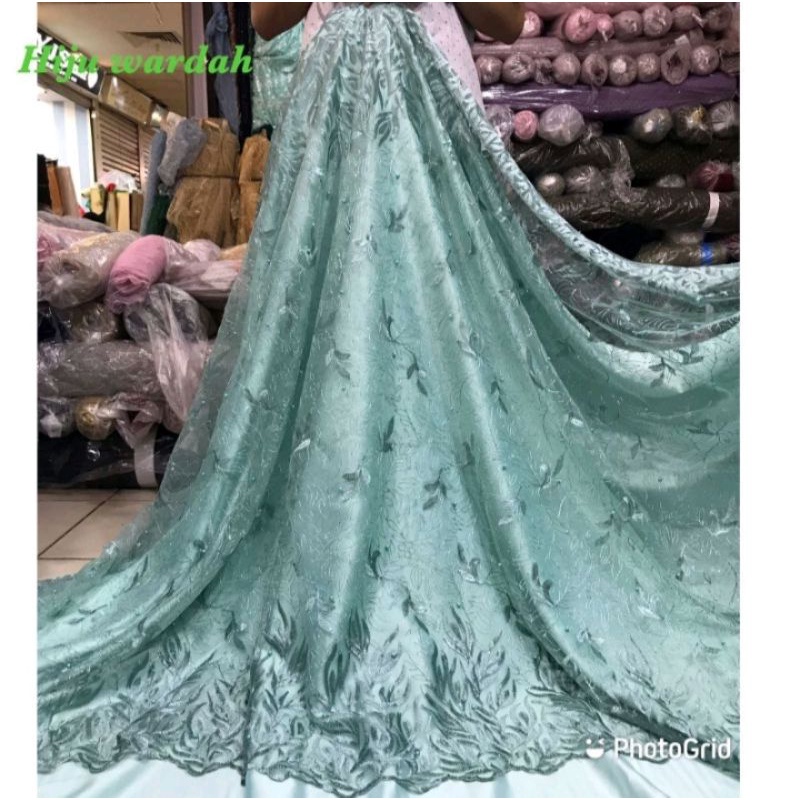 kain bahan Tulle payet motif bunga cantik kain kebaya