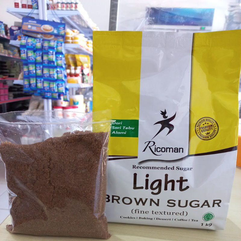 

Ricoman Light Brown sugar 250gr, repack asli dari 1kg