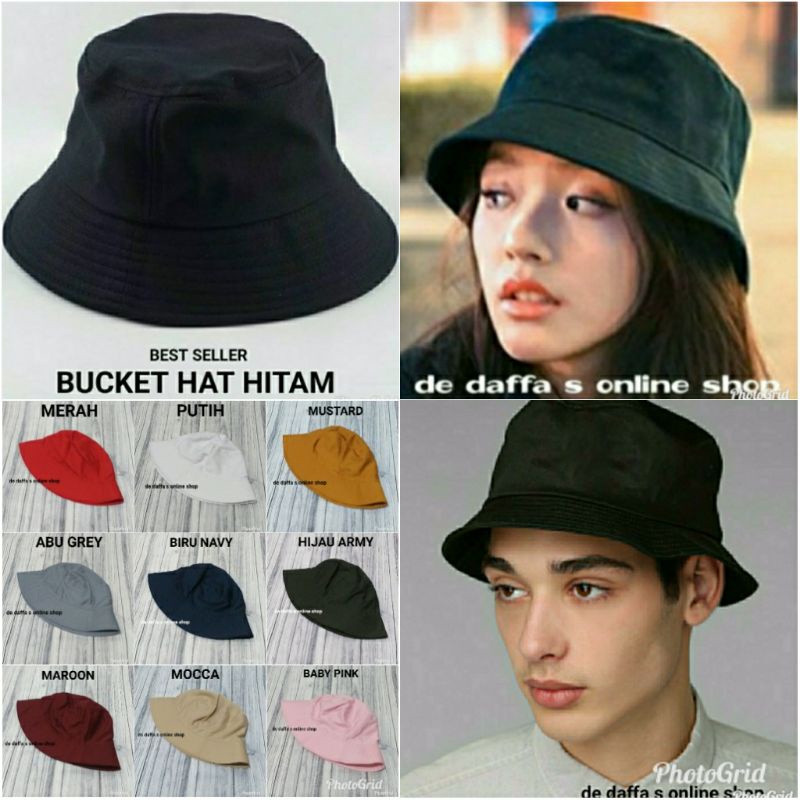 Topi bucket Hat dewasa hitam polos pria wanita - Hitam