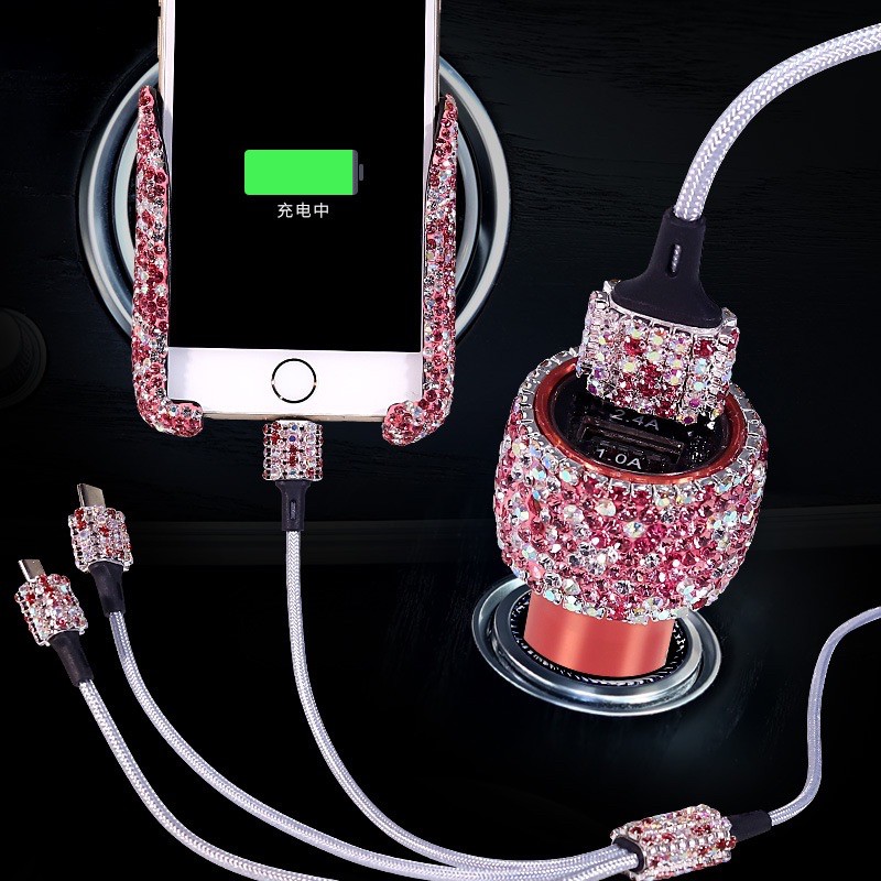 hp holder sama charger set Cable USB 3in1 Charge Mobil Full Diamond Blink-Blink Fast Charging,iphone,typec,microusb