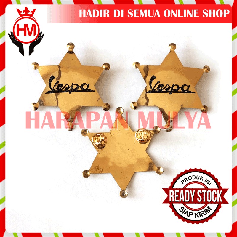 Bross Pin Ukuran 7X6 Cm Pin Bahan Logam Kuningan Logo Vespa - HM