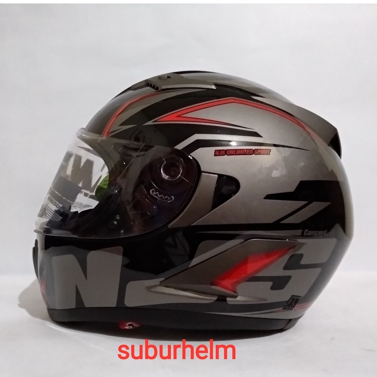 HELM  NJS  SHADOW   N - 812 R   BLACK /RED    FREE  FLAT VISOR     PAKET GANTENG  DOUBLE VISOR  FULL