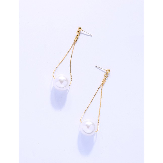 LRC Anting Tusuk Fashion Gold Geometric Artificial pearl Earrings D37726