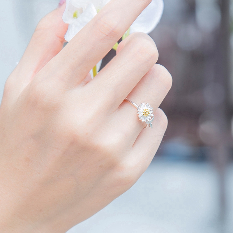 Cincin Bunga Cute Silver Sun Flower Ring Beautiful Adjustable Size Rings Woman Daily Party Accessories Jewelry Gift