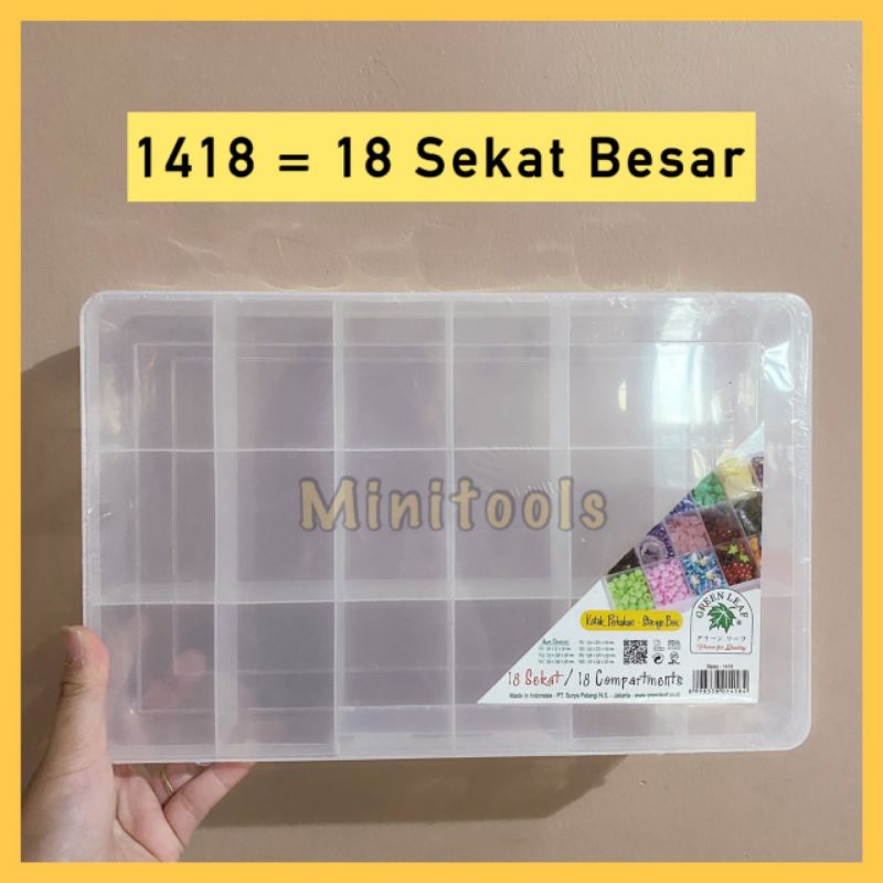 kotak Plastik 18 Sekat Besar / Kotak Perkakas 18 Sekat / Green Leaf 1418