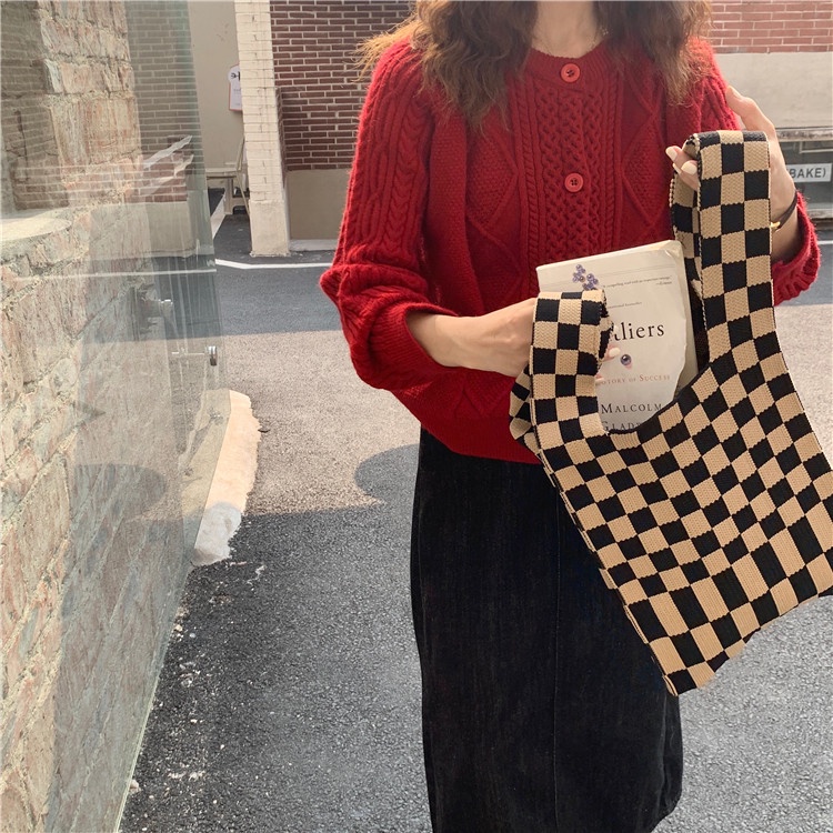 NEW BENE KOREAN CHECKERED TOTE BAG / TAS TANGAN KOTAK / HANDLED BAG