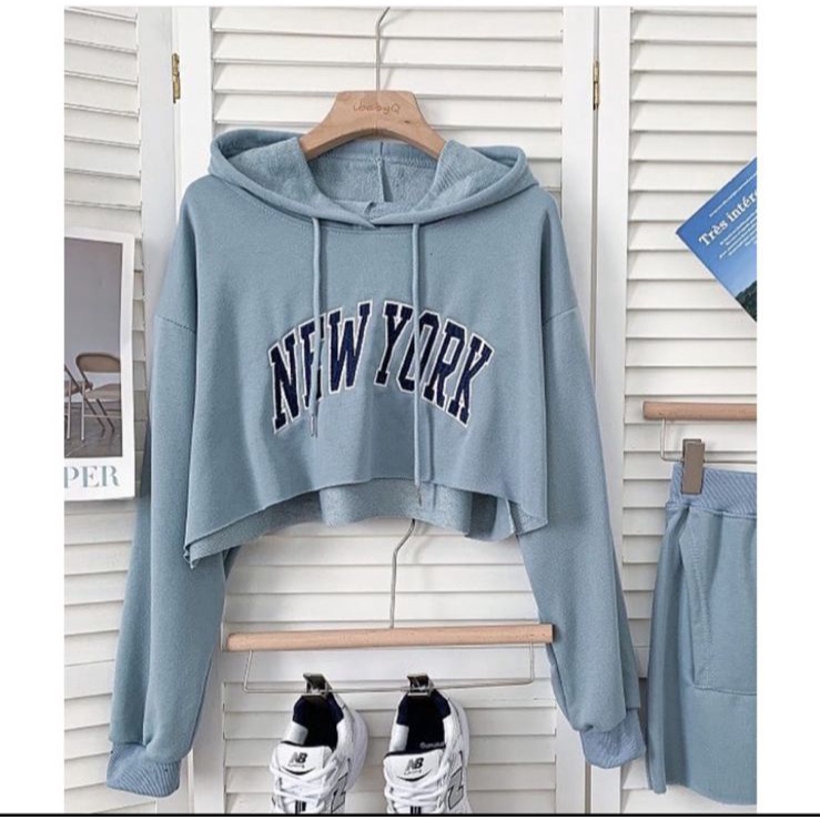 NEW YORK CROOPE HOODIE OVERSIZE SWEATER CROOPE HOODIE WANITA