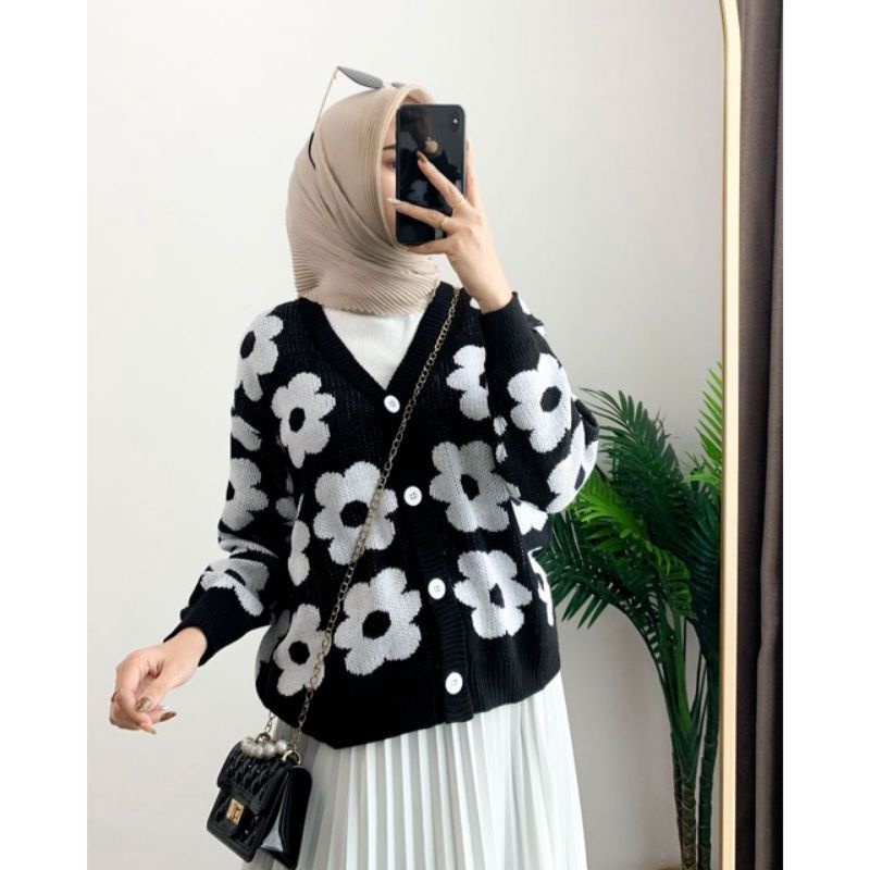 GS061 Cardigan rajut wanita flower urban  crop top premium