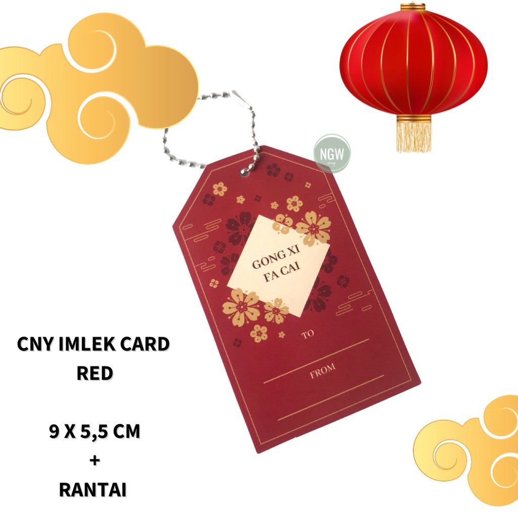 Kartu imlek CNY chinese new year tag set + rantai - merah