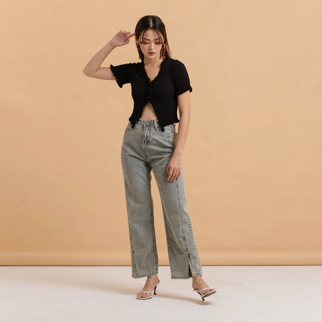 VIERLIN - Jeans 809 - HIGHWAIST BAGGY SLIT JEANS