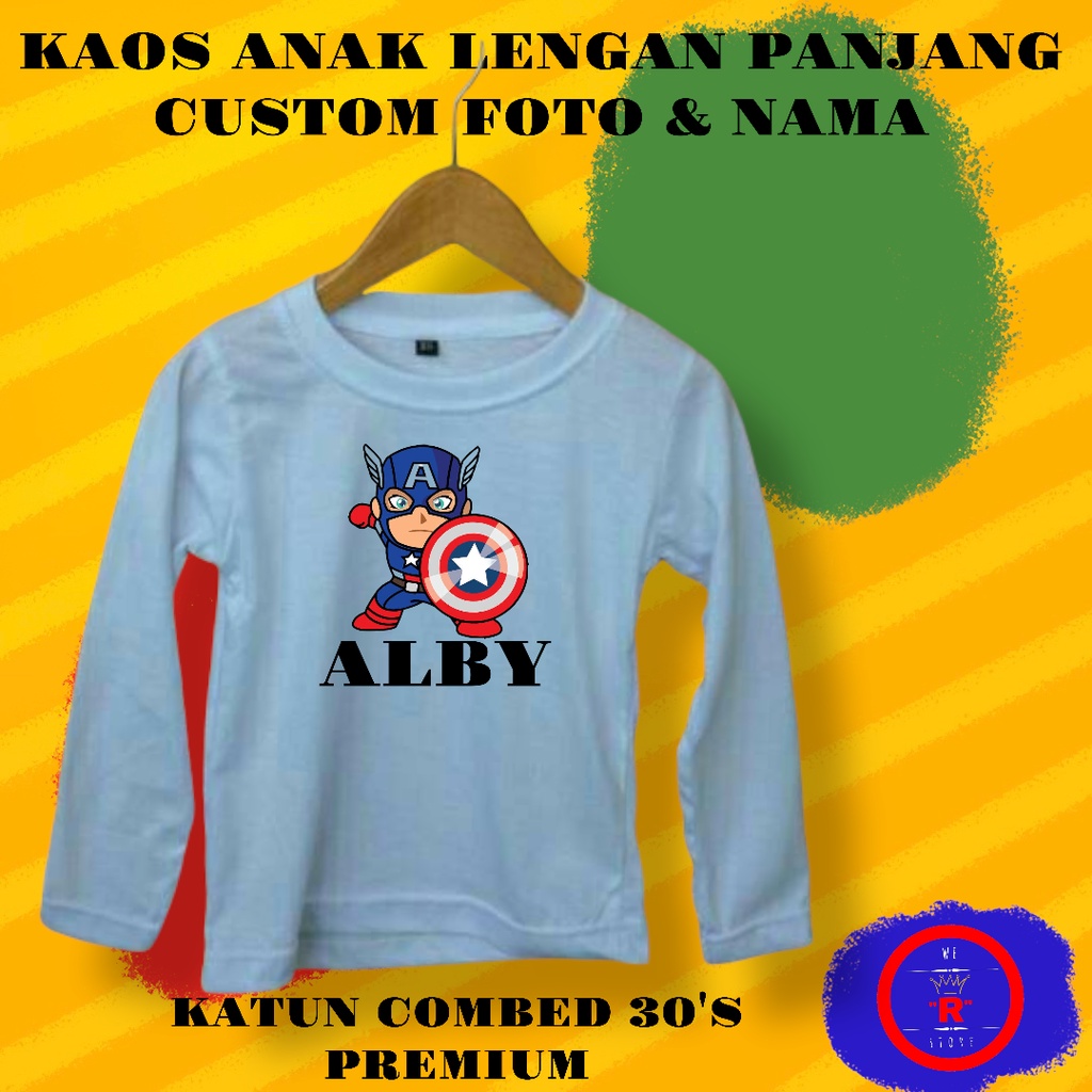 Kaos Anak Lengan Panjang Sablon Foto dan Nama