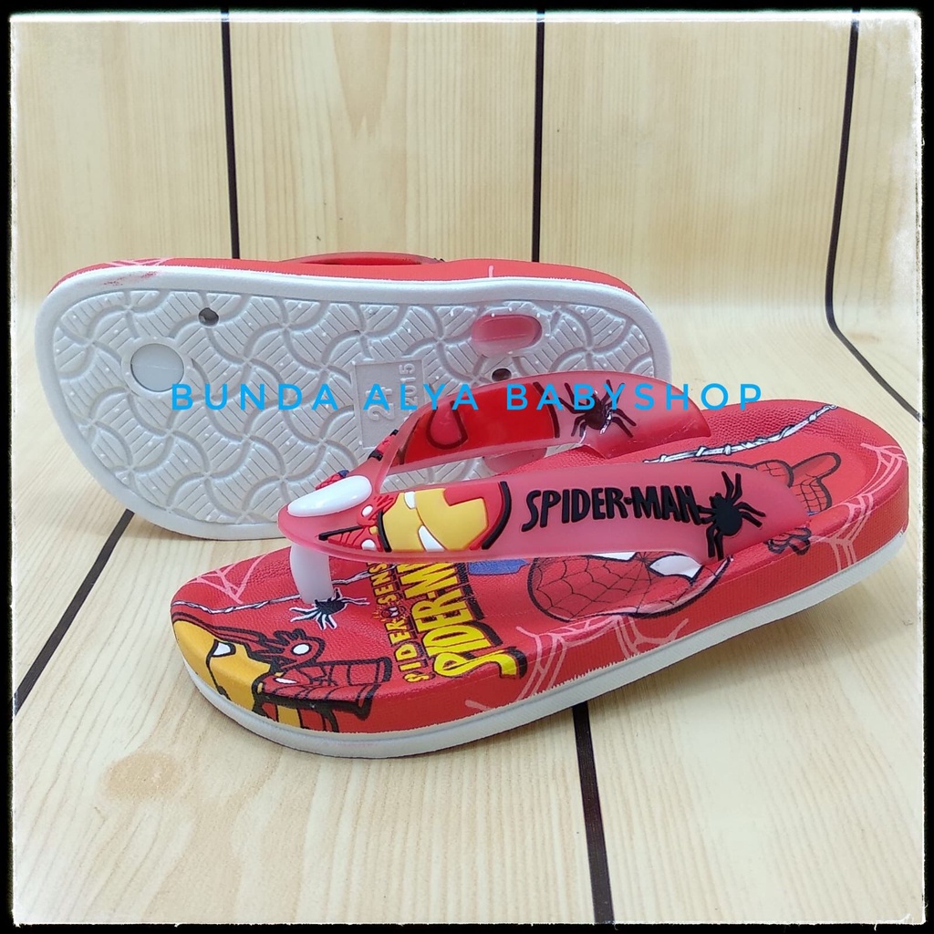 Sendal Anak Laki Jepit IMPORT Usia 4 5 6 7 Tahun MERAH Motif Superhero - Sandal Jepit Anak Cowok Elastis Alas Karet Anti Licin