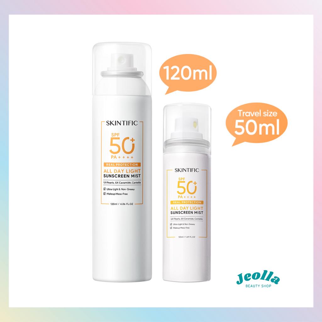 SKINTIFIC All Day Light Sunscreen Spray SPF50 PA++++ Sunscreen Mist Anti UV UVA UVB 50ml (Travel size) &amp; 120ml