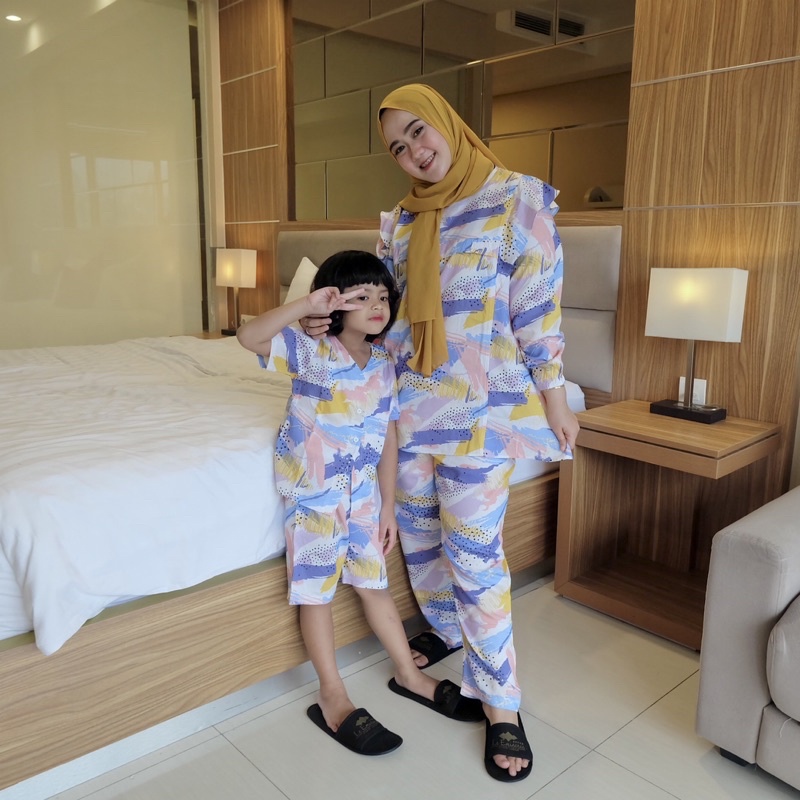 PAJAMAS COUPLE IBU DAN ANAK SETELAN ONESET CURLY